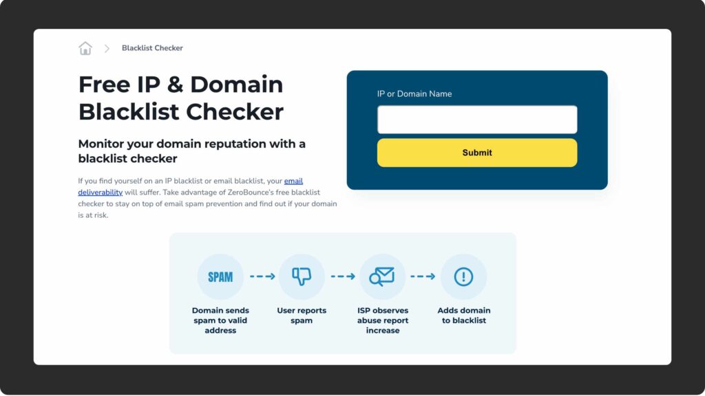 Screenshot of a free IP and domain blacklist checker tool used to monitor email deliverability and spam reputation for small business websites in Edmonton.